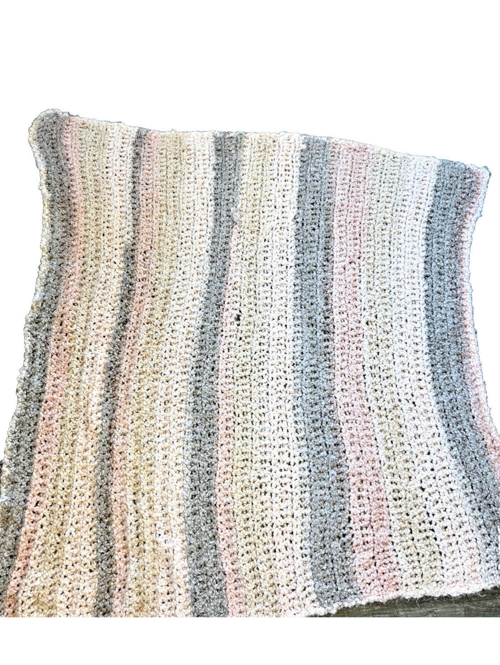 Hand Crochet Afghan throw Soft, peach Grey Beige, country, cottagecore